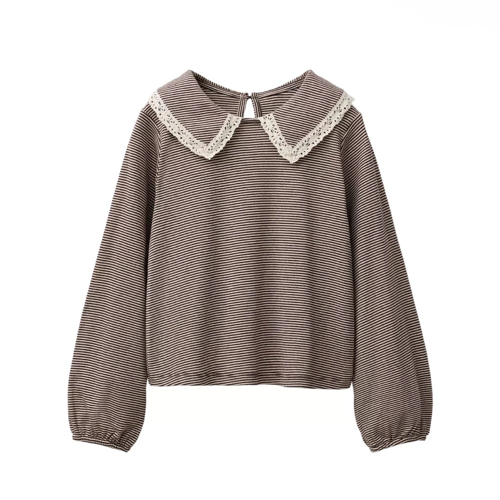 STRIPED PETER PAN COLLAR LACE T-SHIRT